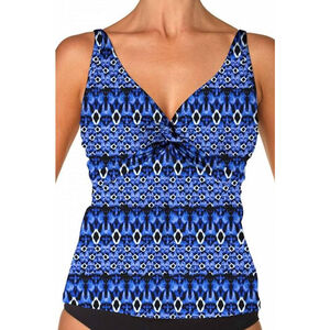 Sunsets Twist Front Tankini Swimming Top Womens 36DD Blue Shirred Underwire Boho